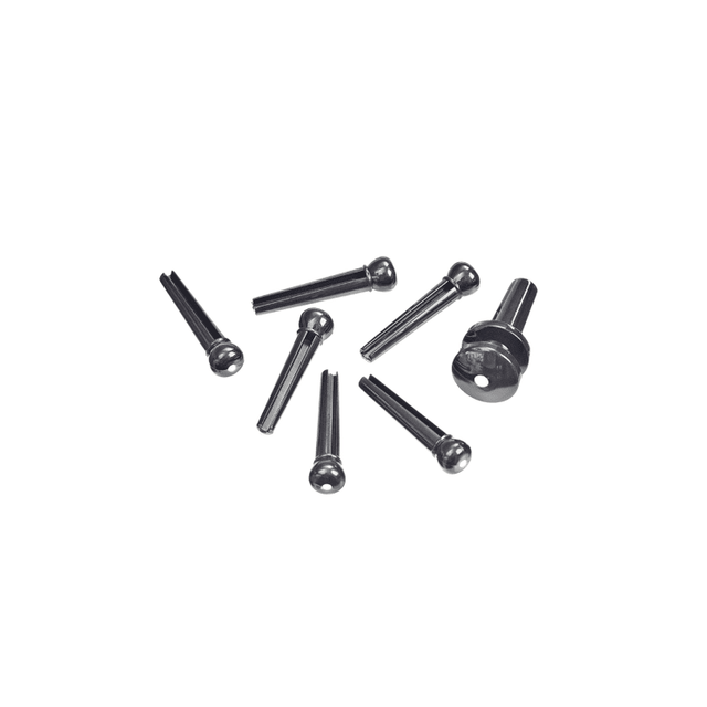 D'Addario Injected Moulded Plastic Bridge Pins Set with End Pin - Ebony with Ivory Dot PWPS10 1