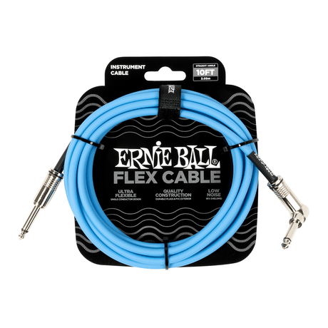 Ernie Ball Flex Instrument Cable, Straight to Angle Jack, 10ft 3m , Blue 1