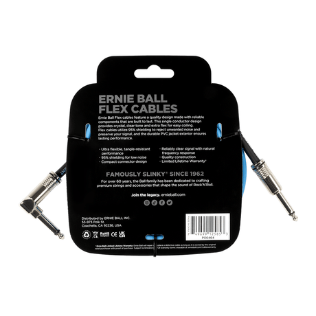 Ernie Ball Flex Instrument Cable, Straight to Angle Jack, 10ft 3m , Blue 2