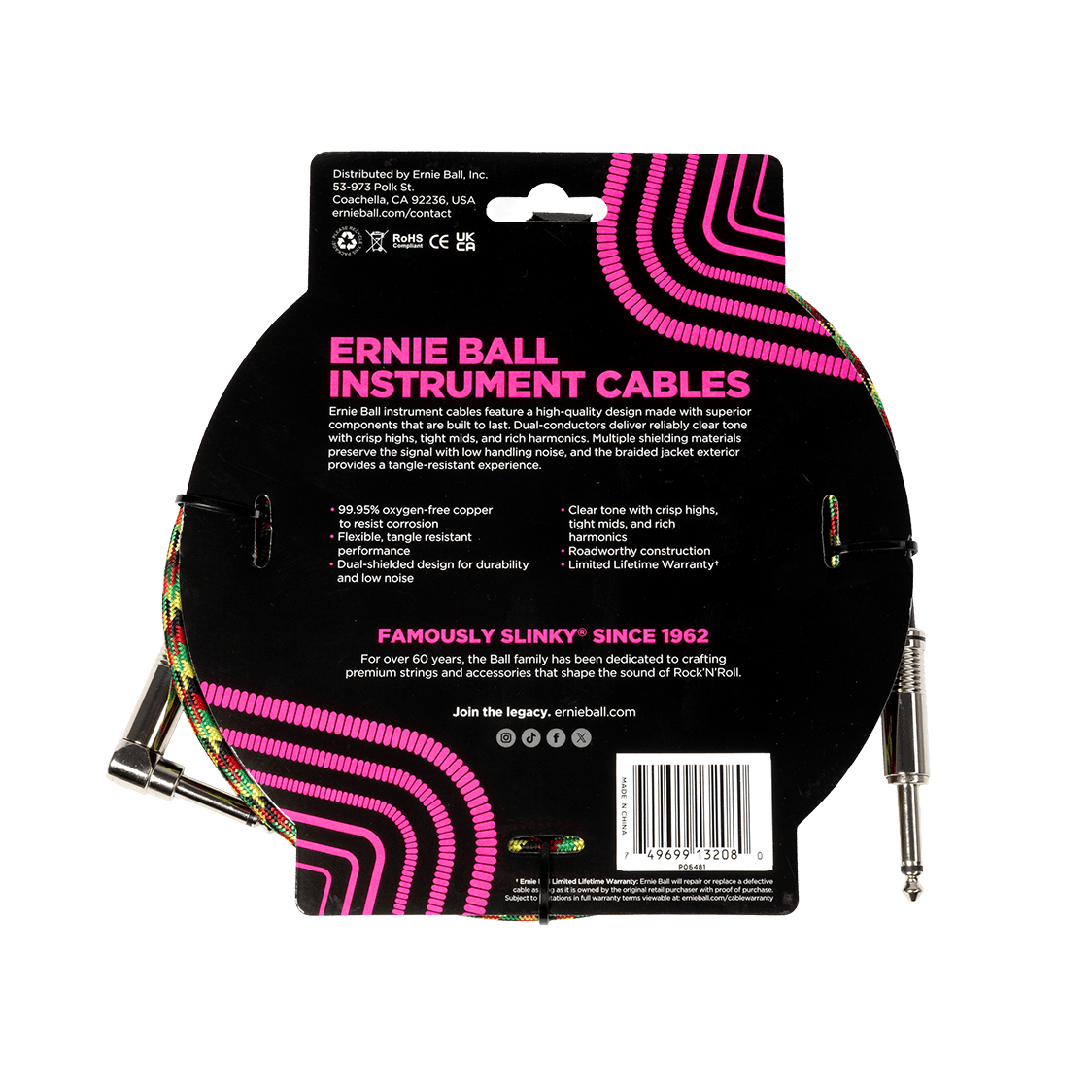 Ernie Ball P06481 - Good Vibrations Angled Braided Instrument Cable — 10ft / 3m 2