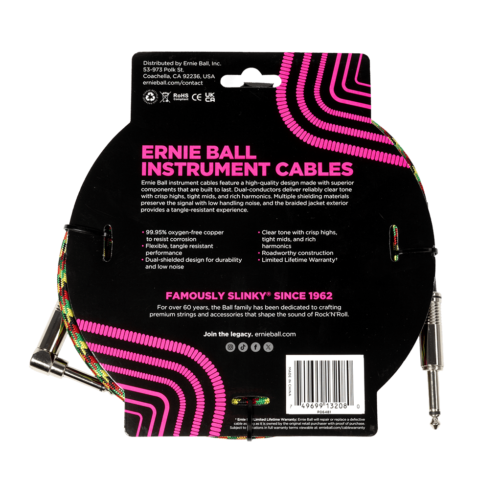 Ernie Ball P06481 - Good Vibrations Angled Braided Instrument Cable — 10ft / 3m