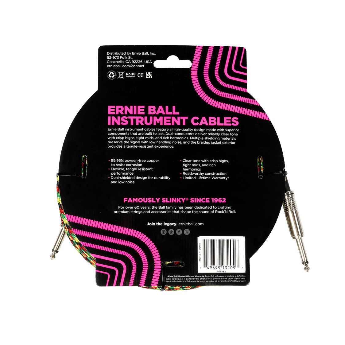 Ernie Ball P06482 - Good Vibrations Braided Instrument Cable — 18ft / 5.49m 2