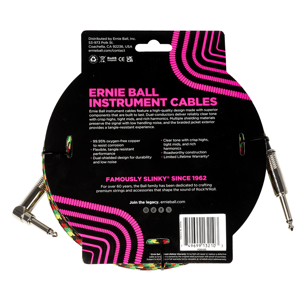 Ernie Ball P06483 - Good Vibrations Angled Braided Instrument Cable — 18ft / 5.49m