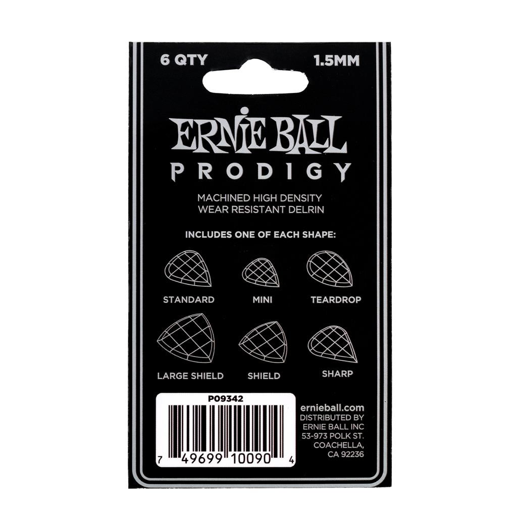 Ernie Ball Prodigy Guitar Picks – Large Shield 1.5mm Black (6 Pack)
