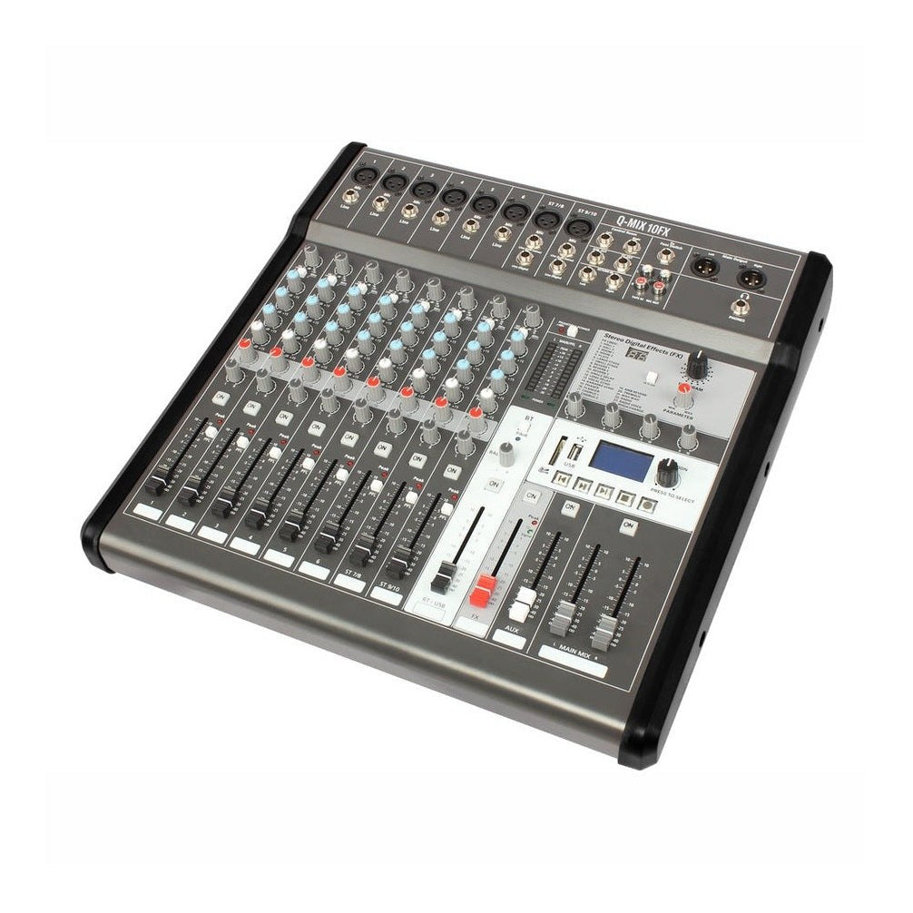 Q-Audio Q-MIX 10FX 10-Channel Mixer With 24 Digital Effects, USB Interface, Bluetooth And AUX Send — Mains-Powered Copy 1