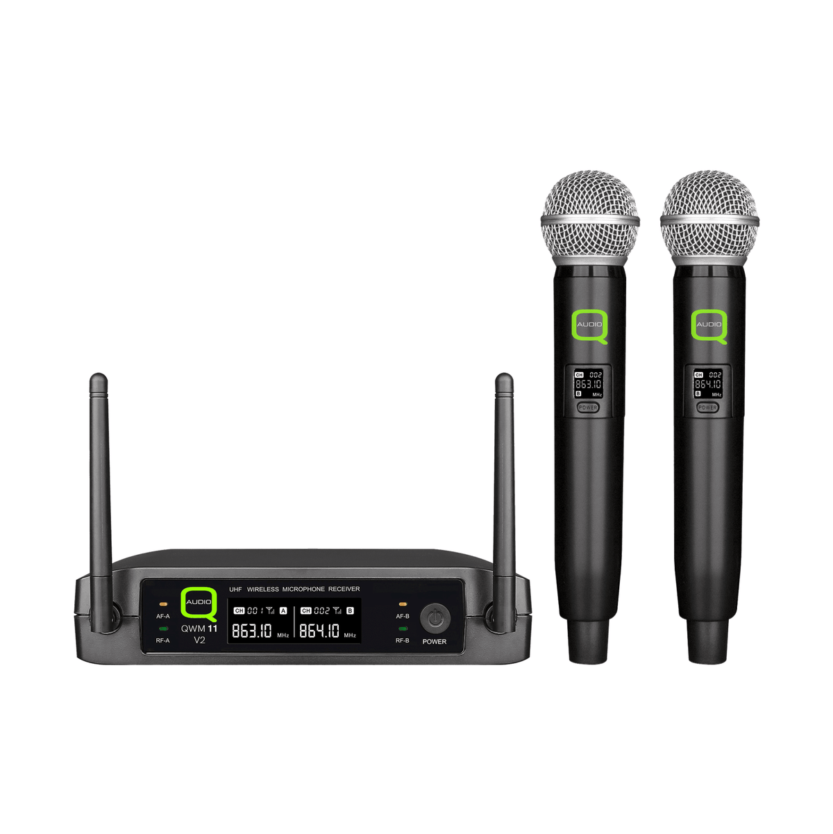 Q-Audio QWM-11 V2 UHF Dual Wireless Handheld System - Fixed Frequency 1