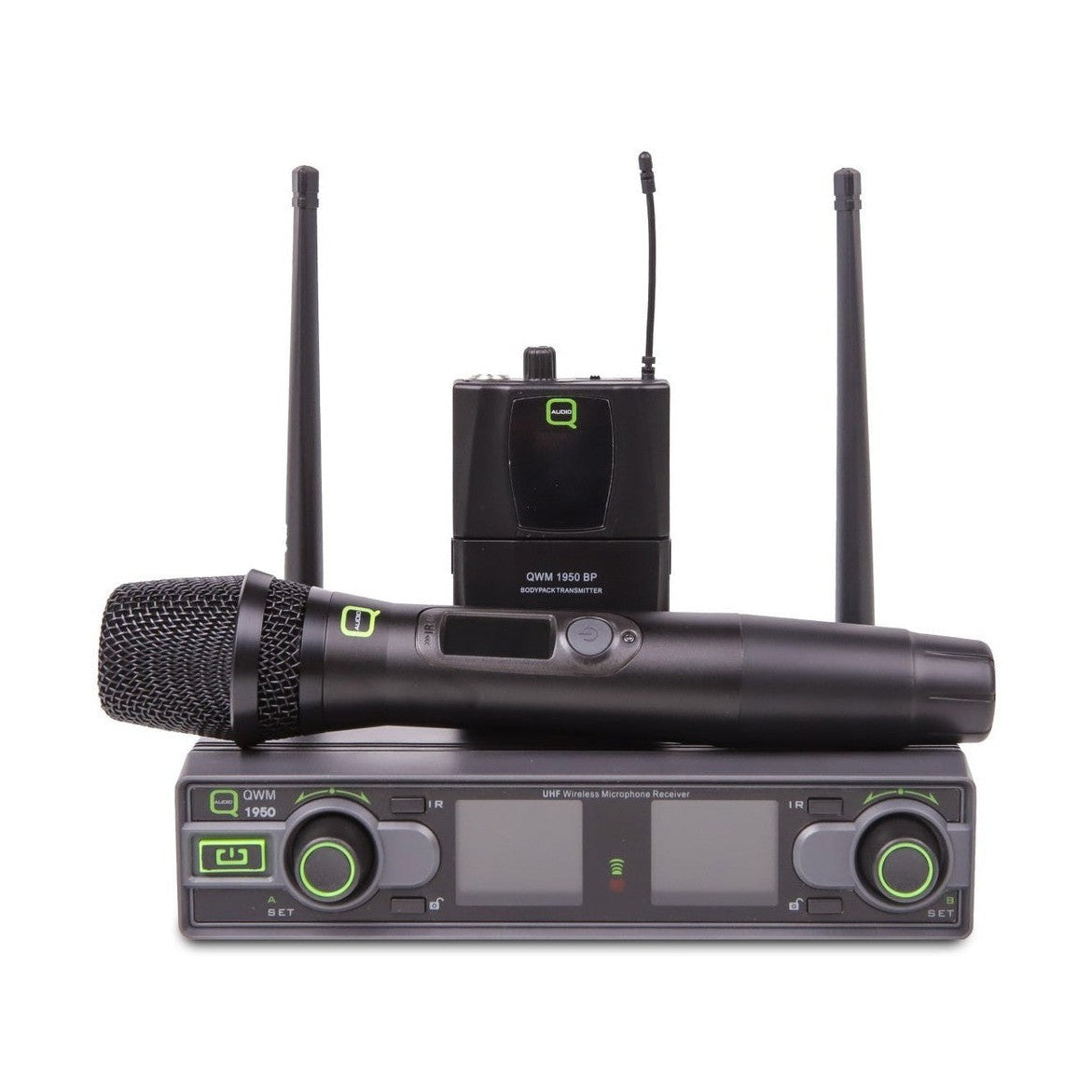 Q-Audio QWM 1950 HH+BP UHF Antenna Diversity Dual Wireless Handheld + Beltpack System 4