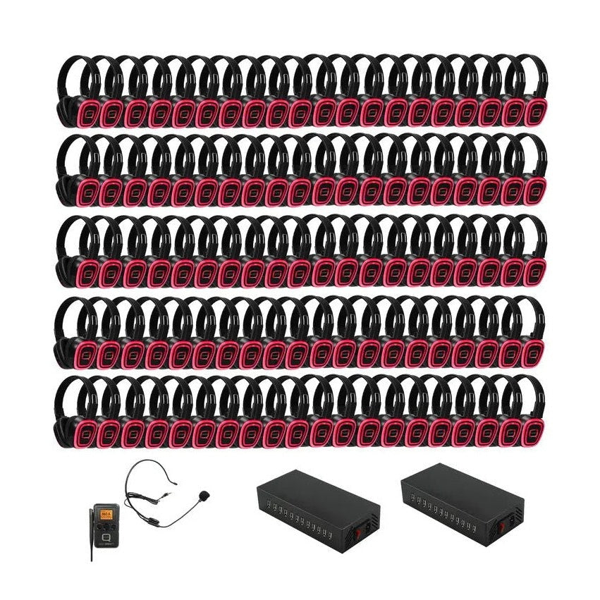 Q Audio 100 Way Silent Disco Bundle With Portable Transmitter & Charger 1