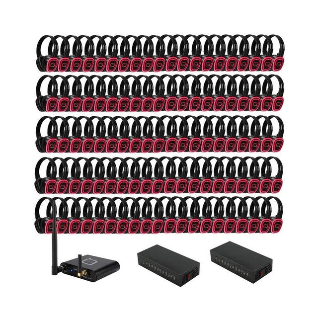 Q Audio 100 Way Silent Disco Bundle With Portable Transmitter & Charger 1