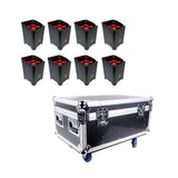 Q-LED Lighting Flux Q4IP+ RGBW Uplighter — Case Of 8 With Flux FC8 Wireless Charging Flight Case 1