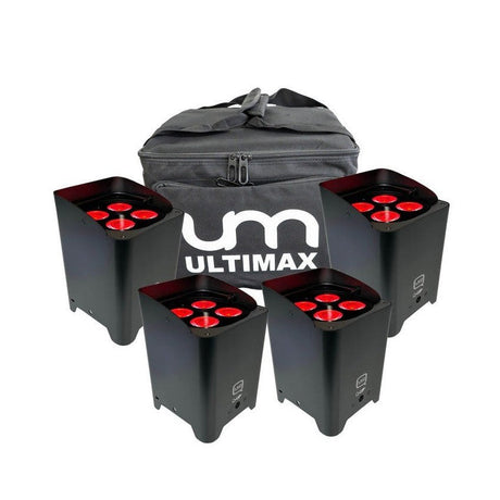 Q-LED Lighting Flux Q4IP+ RGBW Uplighter — Pack Of 4 With Ultimax Padded Carry Bag 1