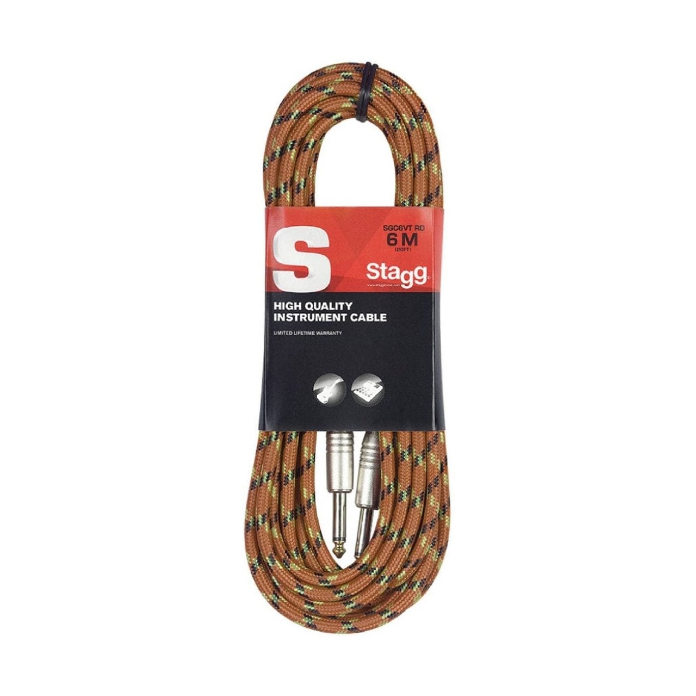 Stagg S-Series Vintage Tweed Style Instrument Cable – Orange 6m 1