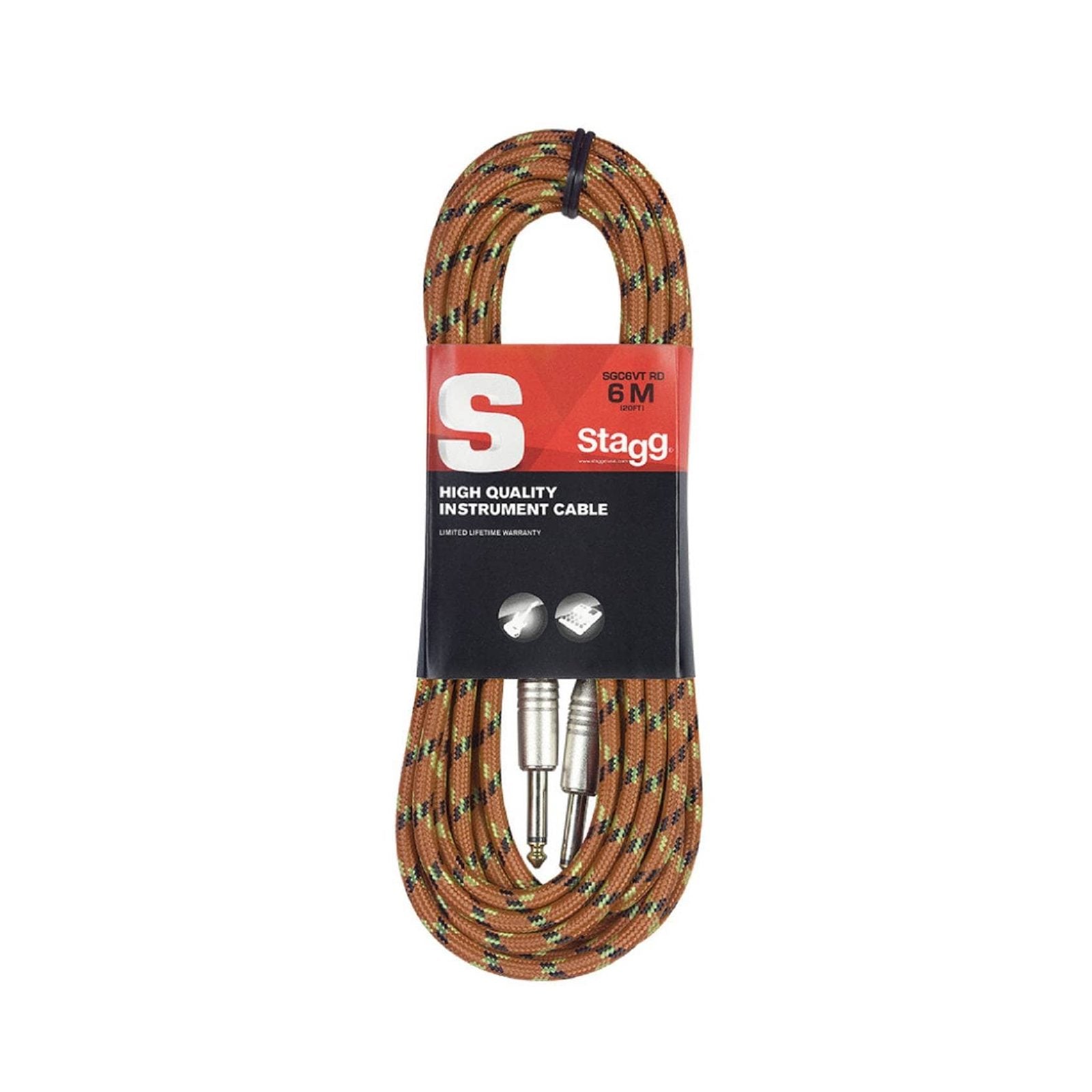 Stagg S-Series Vintage Tweed Style Instrument Cable – Orange 6m 1