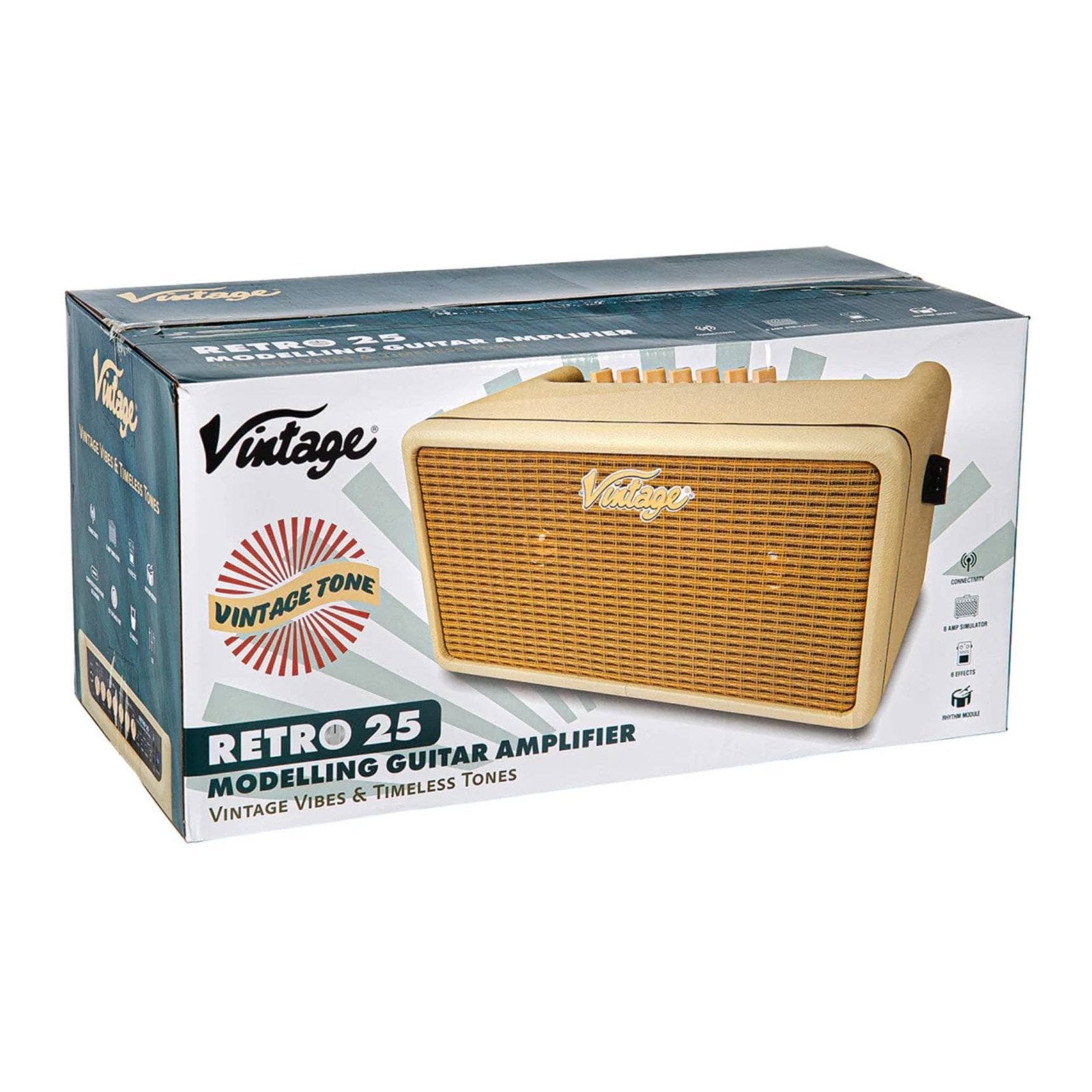 Vintage Retro 25W Guitar Amplifier with Bluetooth & Drum Machine Vintage White 6